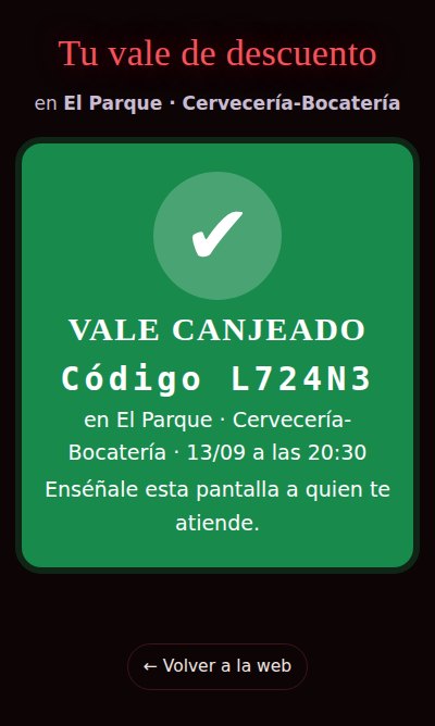 Un vale del bar, canjeado
